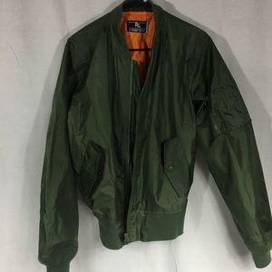 Amongst Others medium olive green bonnet jacket nylon feel zipper front